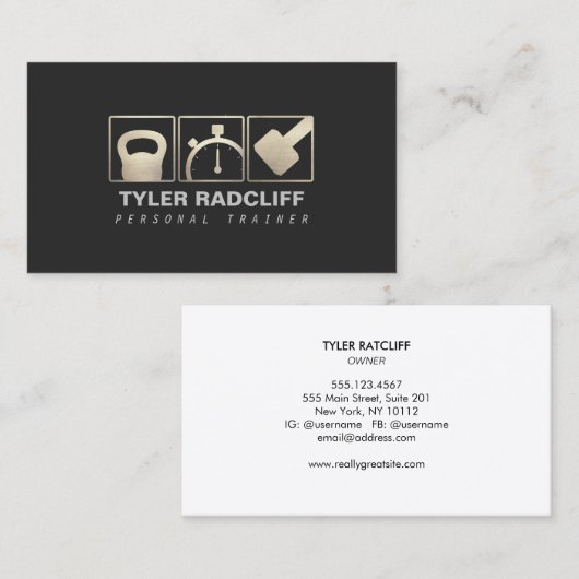 パーソナルトレーナーケトルベル、ダンベルストップ腕時計 名刺 (正面/裏面)