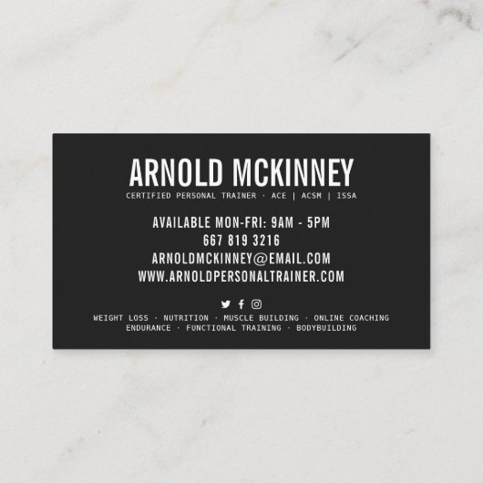 パーソナルトレーナーフィットネス白黒モダン 名刺 (裏面)