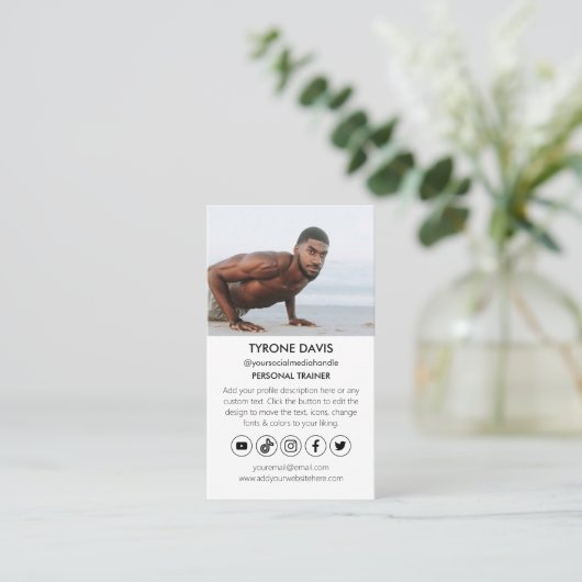 パーソナルトレーナーフィットネスQrコードソーシャルメディアのアイコン 名刺 (スタンド正面)