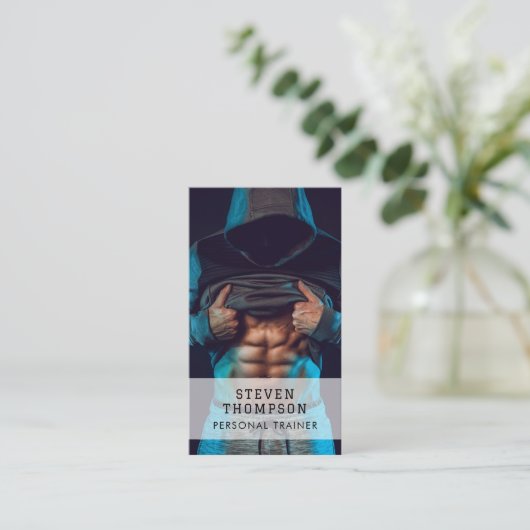 パーソナルトレーナーフィットネスQRコードソーシャルメディア 名刺 (スタンド正面)