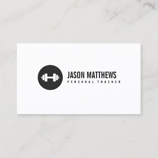 パーソナルトレーナーホワイトダンベルロゴフィットネス 名刺 (正面)