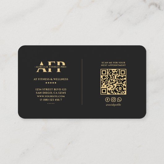 パーソナルトレーナーモダンフィットネスウェルネスブラック 名刺 (裏面)