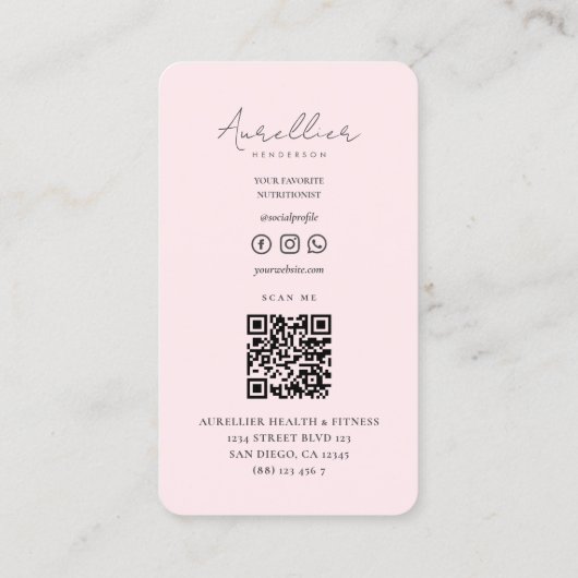 パーソナルトレーナーモダンフィットネスディティシアンピンク 名刺 (裏面)