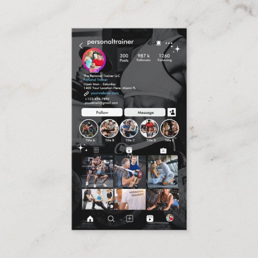 パーソナルトレーナーモダン&トレンディーフィットネスインスタグラム 名刺 (正面)