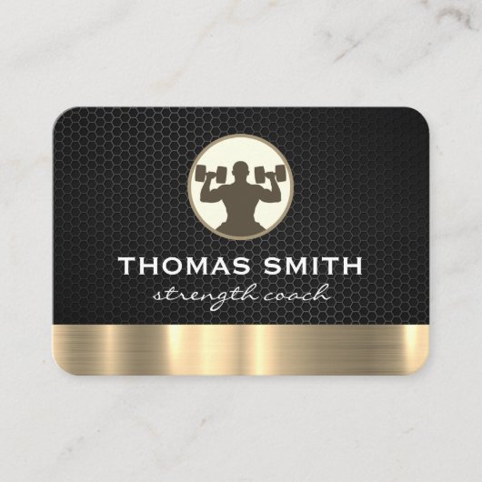 パーソナルトレーナー金属金ゴールドトリム | フィットネス 名刺 (正面)