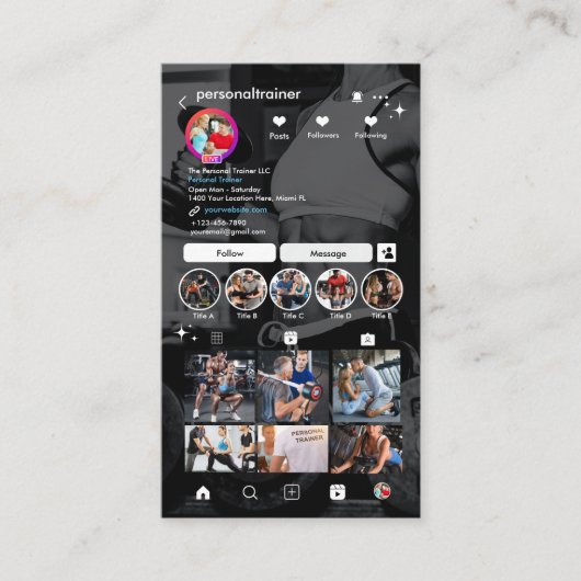 パーソナルトレーナー ブラック Instagram とつながる 名刺 (正面)
