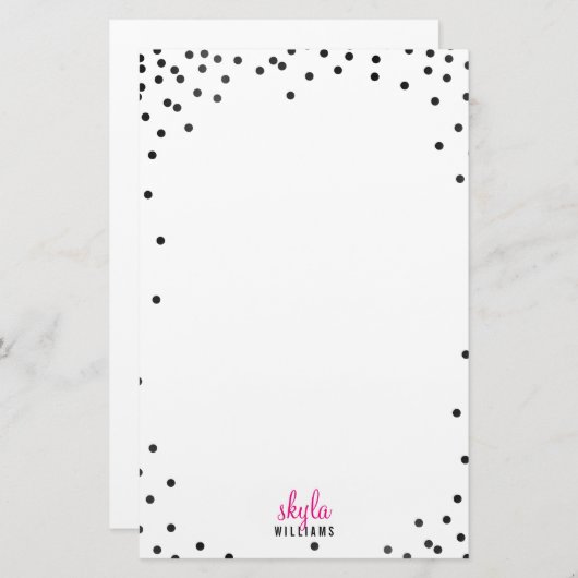 パーソナルノートかわいいおもしろい水玉模様紙吹雪ブラック 便箋 (正面/裏面)