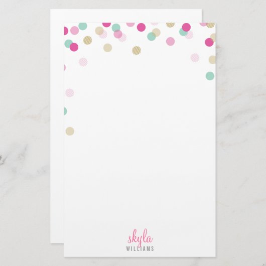 パーソナルノートかわいい明るい紙吹雪ピンクミント金ゴールド 便箋 (正面/裏面)