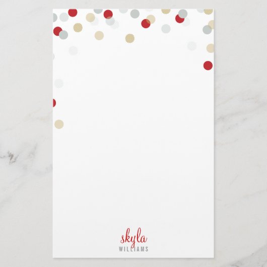 パーソナルノートかわいい明るい紙吹雪赤金ゴールド銀 便箋 (正面)