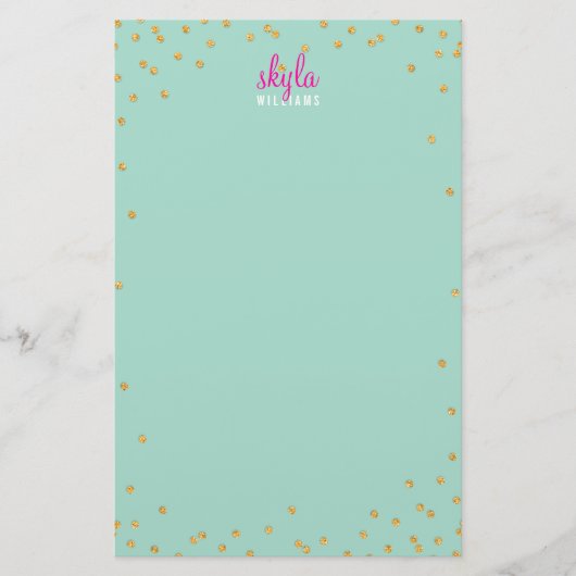 パーソナルノートミニスポット紙吹雪金ゴールドグリッターミント 便箋 (正面)
