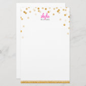 パーソナルノート水玉模様紙吹雪はっきりした金ゴールドグリッター 便箋 (正面/裏面)