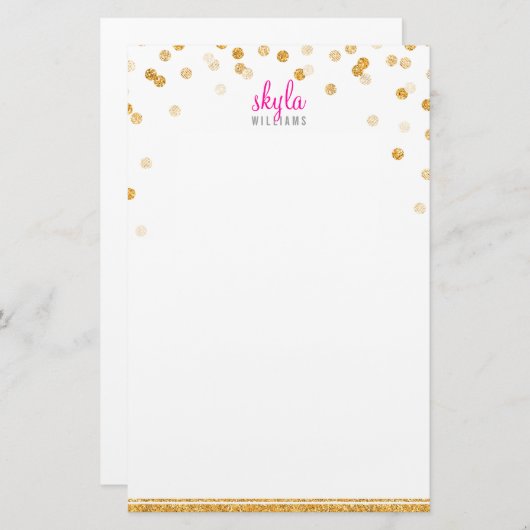 パーソナルノート水玉模様紙吹雪はっきりした金ゴールドグリッター 便箋 (正面/裏面)