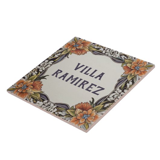 パーソナルハウスネームプレートハワイフローラルプラーク タイル (側面)