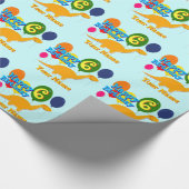 パーソナルハッピーバースデー6年風船恐竜 ラッピングペーパー (角)