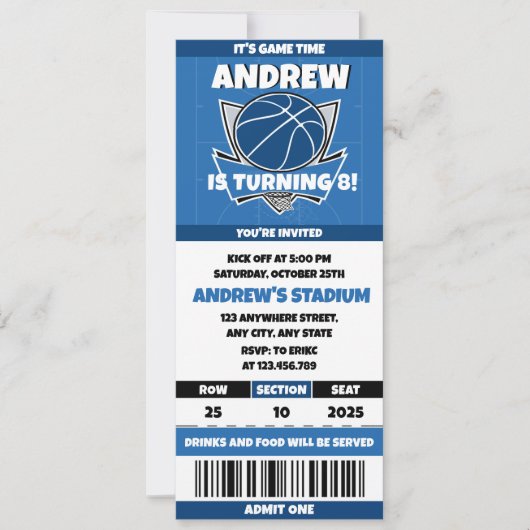 パーソナルバスケットボールフレンチバースデーパーティーパス 招待状 (正面)