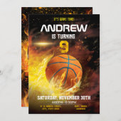 パーソナルバスケットボールプリント可能誕生日 招待状 (正面/裏面)