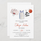 パーソナルバスケットボールベビーシャワーの水色 招待状 (正面/裏面)