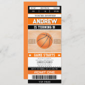 パーソナルバスケットボール誕生日チケットANY年齢パーティー 招待状 (正面/裏面)