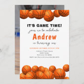 パーソナルバスケットボール誕生日招待状(写真あり) 招待状 (正面/裏面)