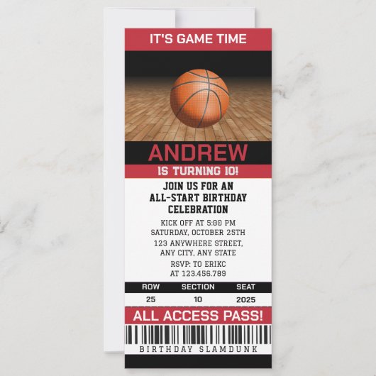 パーソナルバスケットボール・ハイフライング・フープス・バースデー 招待状 (正面)