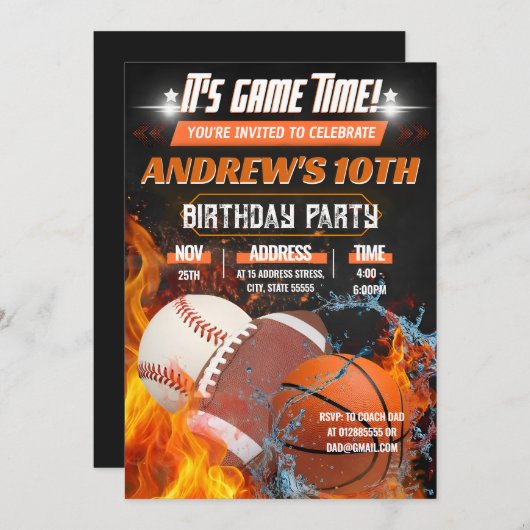 パーソナルバースデーパーティオールスタースポーツ招待状 招待状 (正面/裏面)