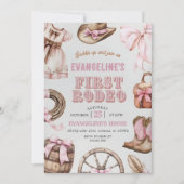 パーソナルピンクファーストロデオ女性のカーボーイ誕生日 招待状 (正面)