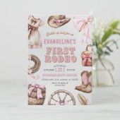 パーソナルピンクファーストロデオ女性のカーボーイ誕生日 招待状 (スタンド正面)