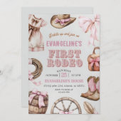 パーソナルピンクファーストロデオ女性のカーボーイ誕生日 招待状 (正面/裏面)