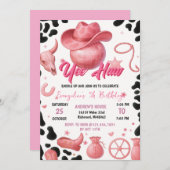 パーソナルピンクロデオ女性のカーボーイ誕生日パーティー 招待状 (正面/裏面)