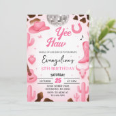 パーソナルピンク宇宙女性のカーボーイディスコロデオ誕生日 招待状 (スタンド正面)