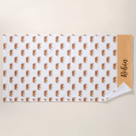 パーソナルピンク象のパターン金ゴールド白 ビーチタオル