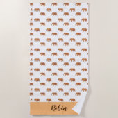 パーソナルピンク象のパターン金ゴールド白 ビーチタオル (正面)