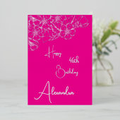 パーソナルピンク&シルバーの名前&エイジ誕生日カード 箔招待状 (立ち正面)