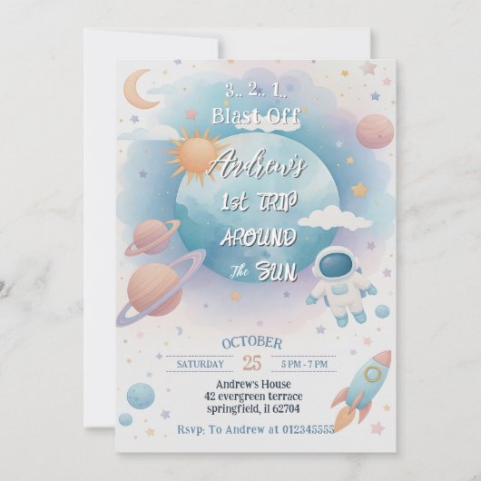 パーソナルファーストのまわりにトリップザサン誕生日 招待状 (正面)