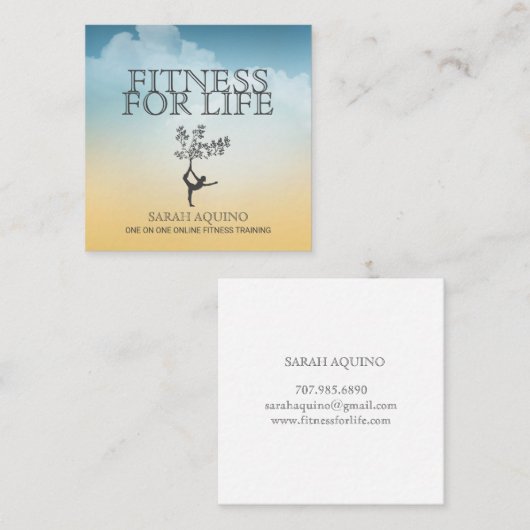 パーソナルフィットネストレーナーコーチエクササイズ スクエア名刺 (正面/裏面)