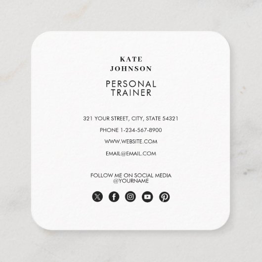 パーソナルフィットネストレーナーフォトQRソーシャルメディア スクエア名刺 (裏面)
