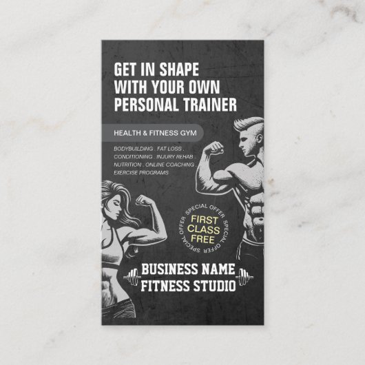 パーソナルフィットネストレーナーボディビルジムダンベル 名刺 (正面)