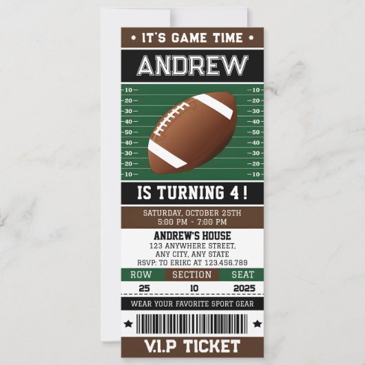 パーソナルフットボールチケット誕生日招待状 招待状 (正面)