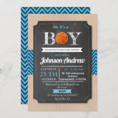 パーソナルブルースポーツバスケットボールテーマベビーシャワー 招待状 (正面/裏面)