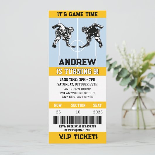 パーソナルホッケーチケットスポーツ誕生日パーティー 招待状 (スタンド正面)