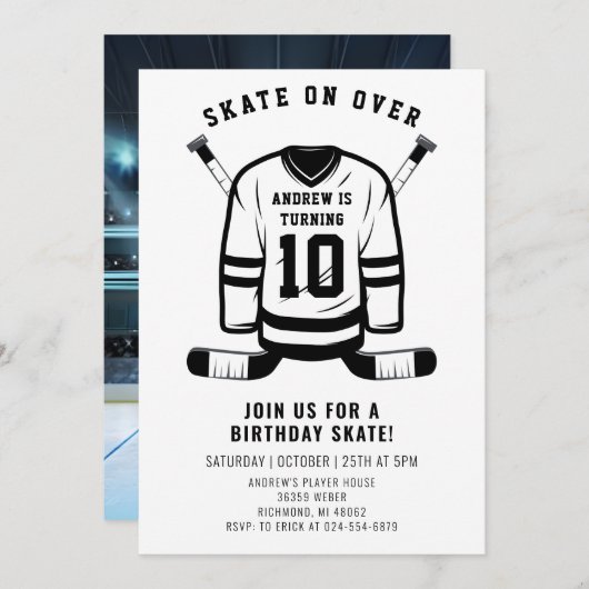 パーソナルホッケーテーマ誕生日パーティーの招待 招待状 (正面/裏面)