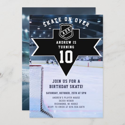 パーソナルホッケーテーマ誕生日パーティーの招待 招待状 (正面/裏面)