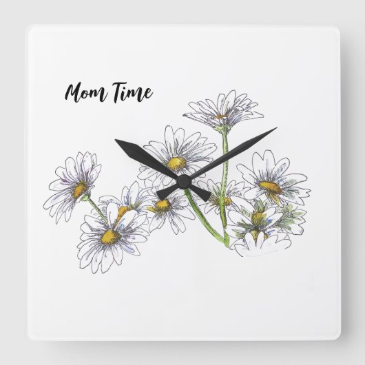パーソナルホワイトデイジー時計 スクエア壁時計 (正面)