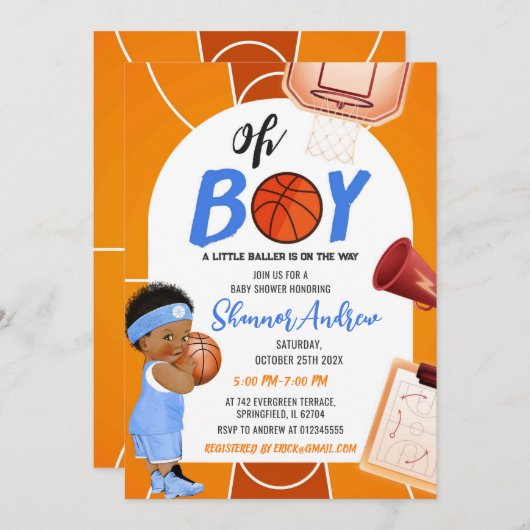 パーソナルボーイスポーツバスケットボールベビーシャワー 招待状 (正面/裏面)
