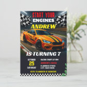 パーソナルボーイモダンスポーツレースカーの誕生日 招待状 (スタンド正面)