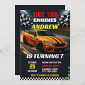 パーソナルボーイモダンスポーツレースカーの誕生日 招待状 (正面/裏面)