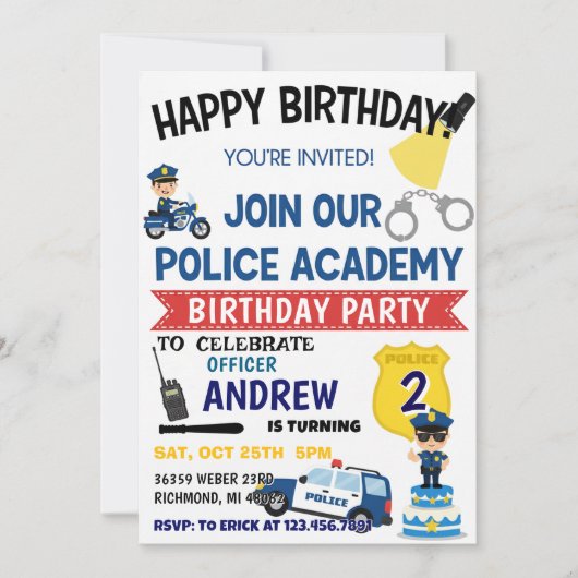 パーソナルポリス・警察官パーティーの誕生日招待状 招待状 (正面)