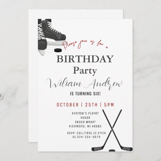 パーソナルミニマルホッケー誕生日パーティー 招待状 (正面/裏面)