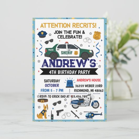 パーソナルモダンシェリフ警察の誕生日パーティー 招待状 (スタンド正面)