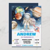 パーソナルモダン宇宙宇宙飛行士誕生日 招待状 (正面/裏面)